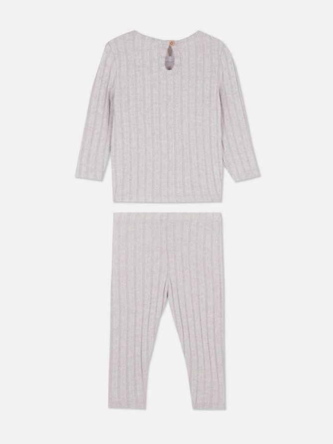0-36mths | Ribbed Bow T-Shirt and Leggings Set - Image 2
