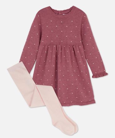 0-36mths | Textured Spotted Dress and Tights Set
