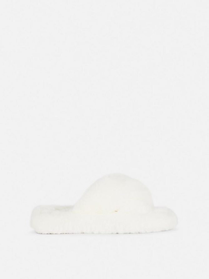 Fluffy Cross Strap Slippers