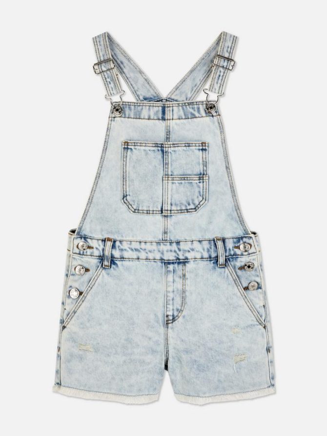 7-15yrs | Frayed Hem Denim Dungarees