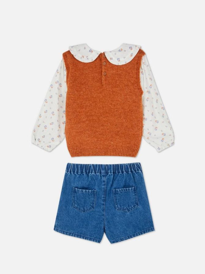 0-36mths | 2-in-1 Jumper and Blouse and Denim Skirt Set - Image 4