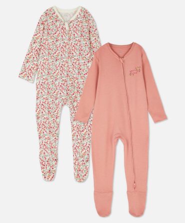 0-24mths | 2pk Floral Zip-Up Sleepsuits