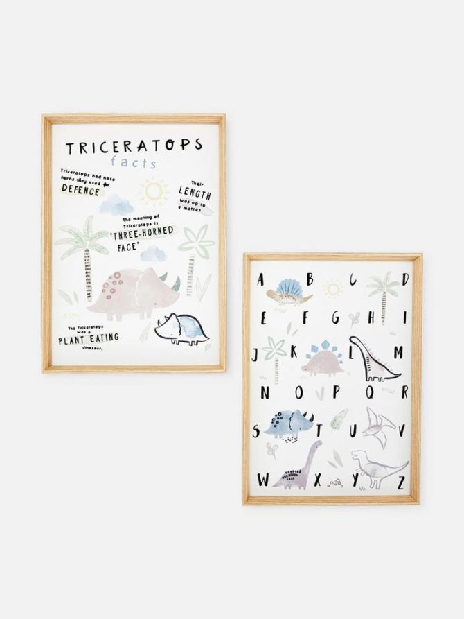 2pk Dinosaur Alphabet Graphic Wall Art