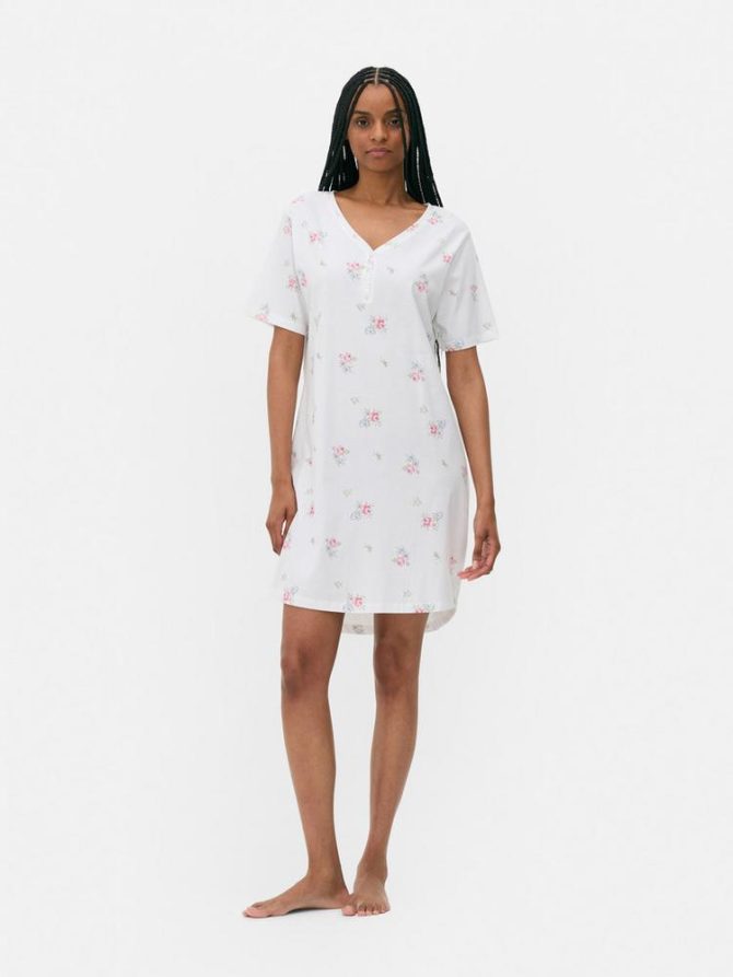 Printed V-Neck Night Dress