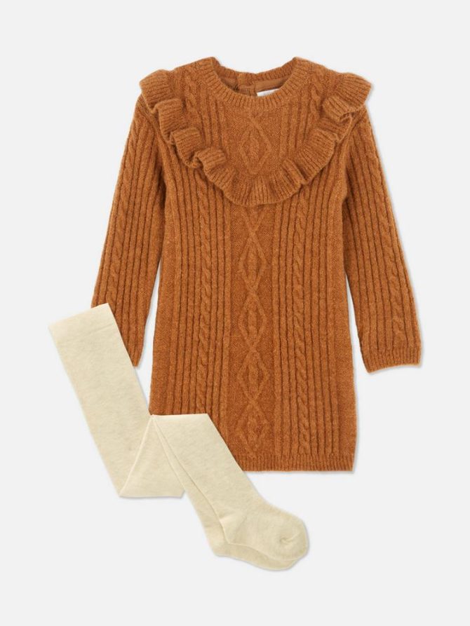 0-36mths | Cable Knit Dress and Leggings Set - Image 3
