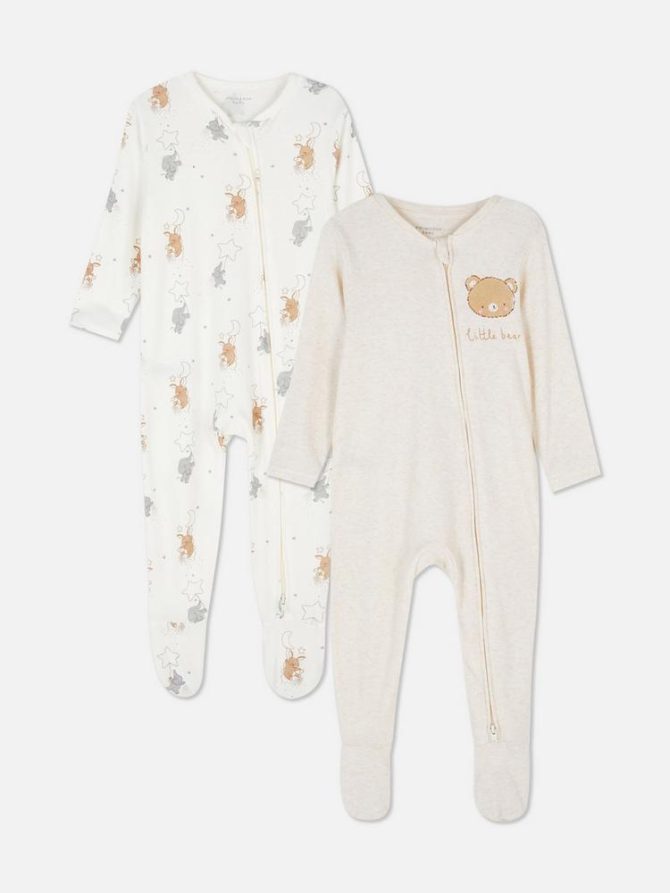 0-24mths | 2pk Zip-Up Sleepsuits