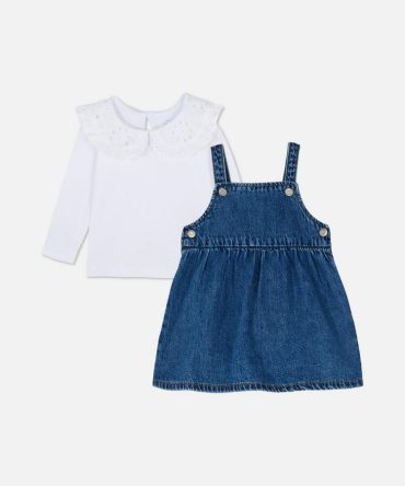0-36mths | Collared T-Shirt and Denim Pinafore Dress Set