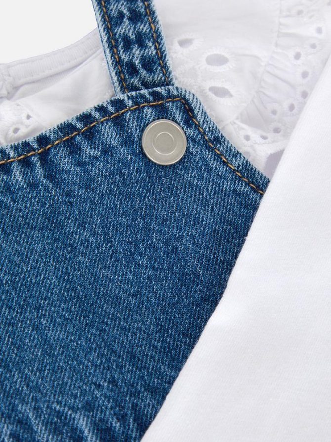 0-36mths | Collared T-Shirt and Denim Pinafore Dress Set - Image 3